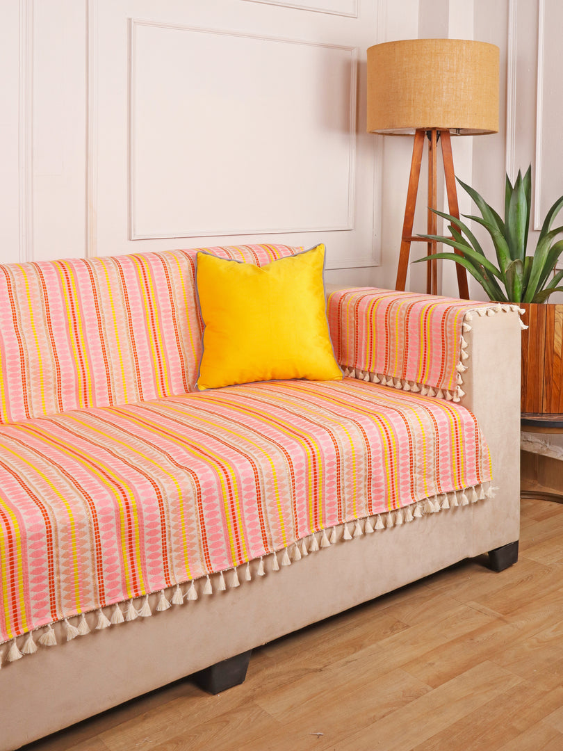 STITCHNEST Pink Jacquard 2-Seater Sofa Cover