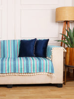 Load image into Gallery viewer, STITCHNEST Blue Jacquard 2-Seater Sofa Cover
