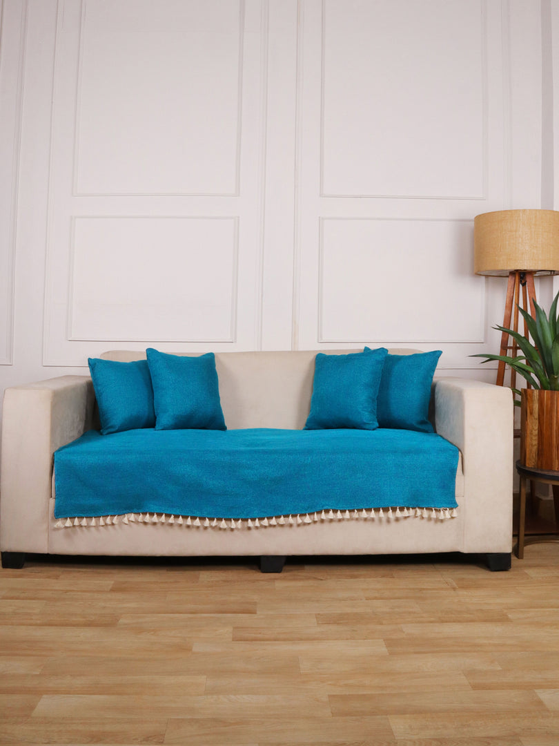 Jute Sofa Seat Cover – Peacock Blue, 48x30 Inch