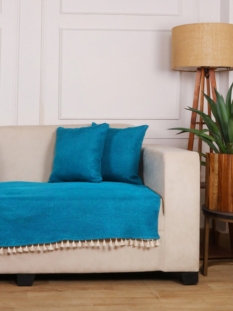Jute Sofa Seat Cover – Peacock Blue, 48x30 Inch