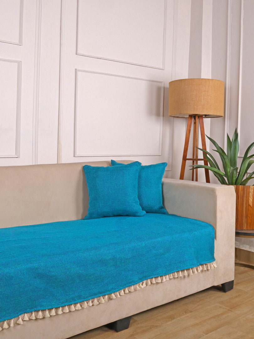 Jute Sofa Seat Cover – Peacock Blue, 48x30 Inch