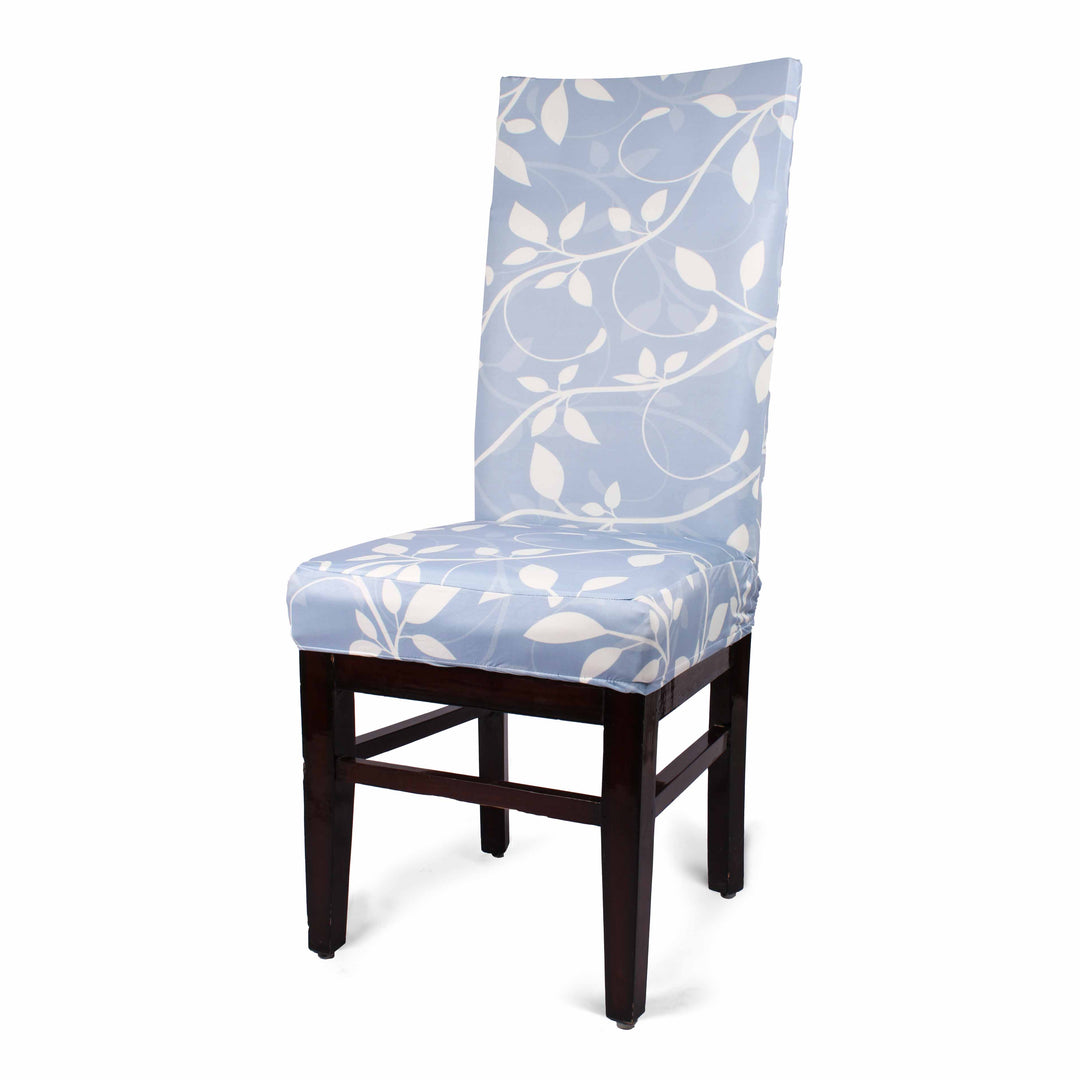 White Leaf Wave Stretchable/Spandex Printed  Chair Cover