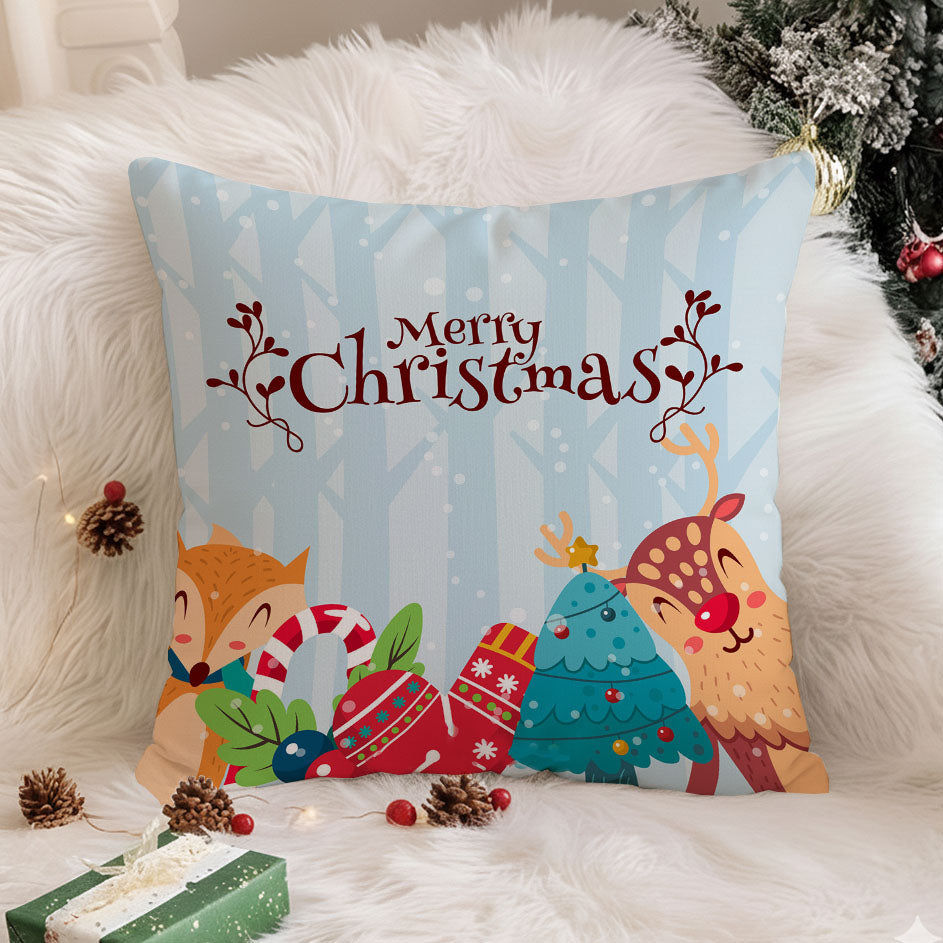 Cute Christmas Forest Friends Cushion Cover - 16x16 Inches