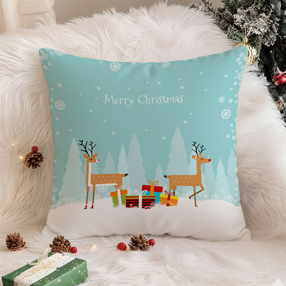 Kids Christmas Cushion Cover with Reindeer - 16x16 Inches