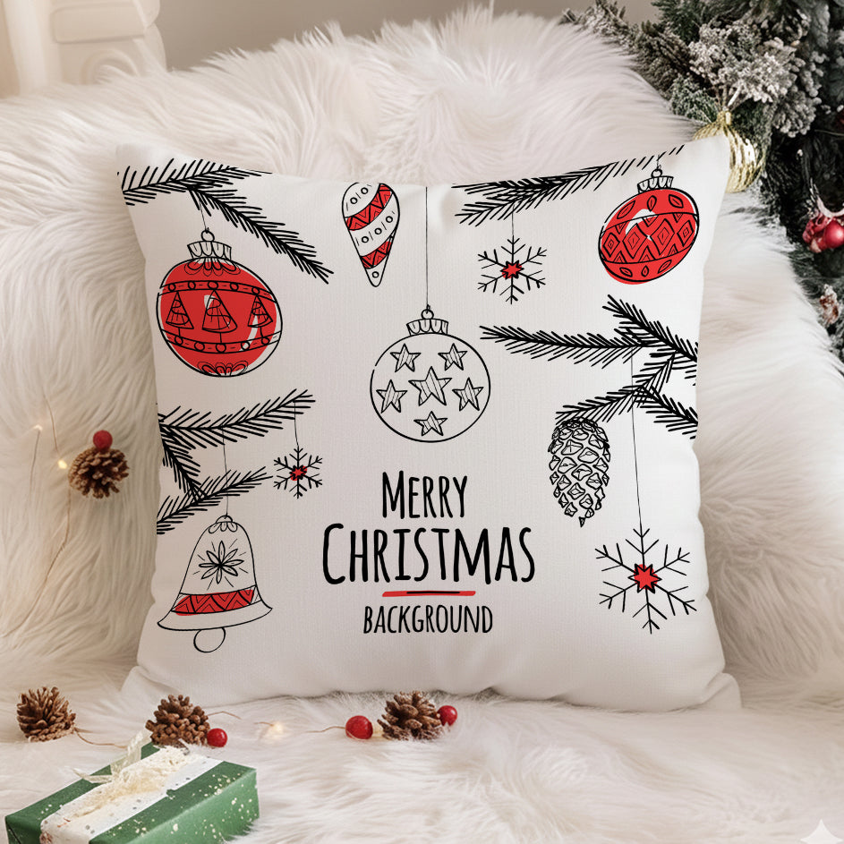Merry Christmas Ornaments Cushion Cover - 16x16 Inches