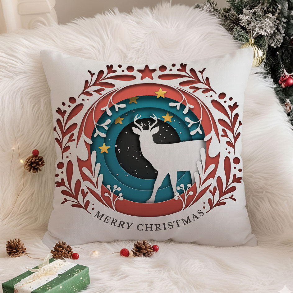 Festive Reindeer Night Scene Cushion Cover - 16x16 Inches