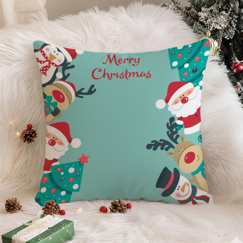 Merry Christmas Cushion Cover – Cute Santa & Reindeer Characters