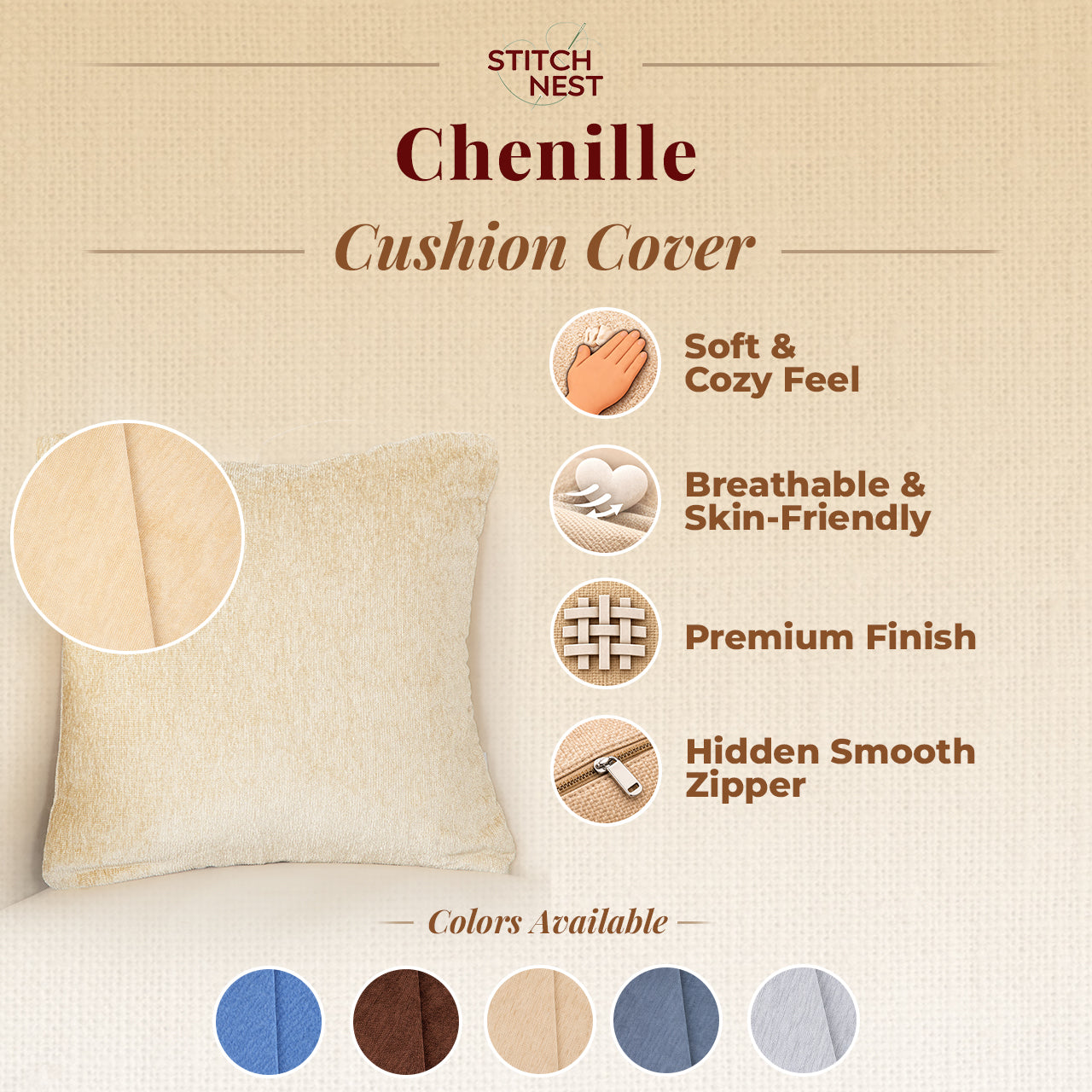 Set of 5 (16x16 inches),Light Beige