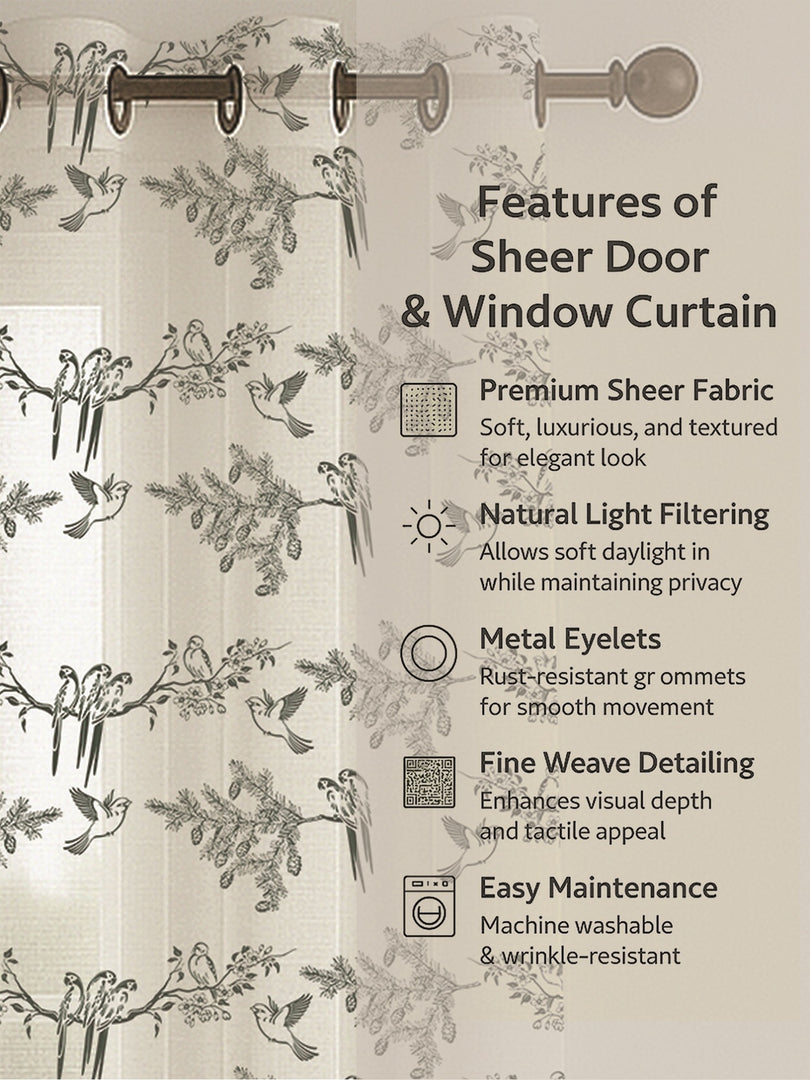 Set of 3 Window Curtains | 2 Geometric Printed + 1 Solid Sheer for Bedroom Living room | Olive