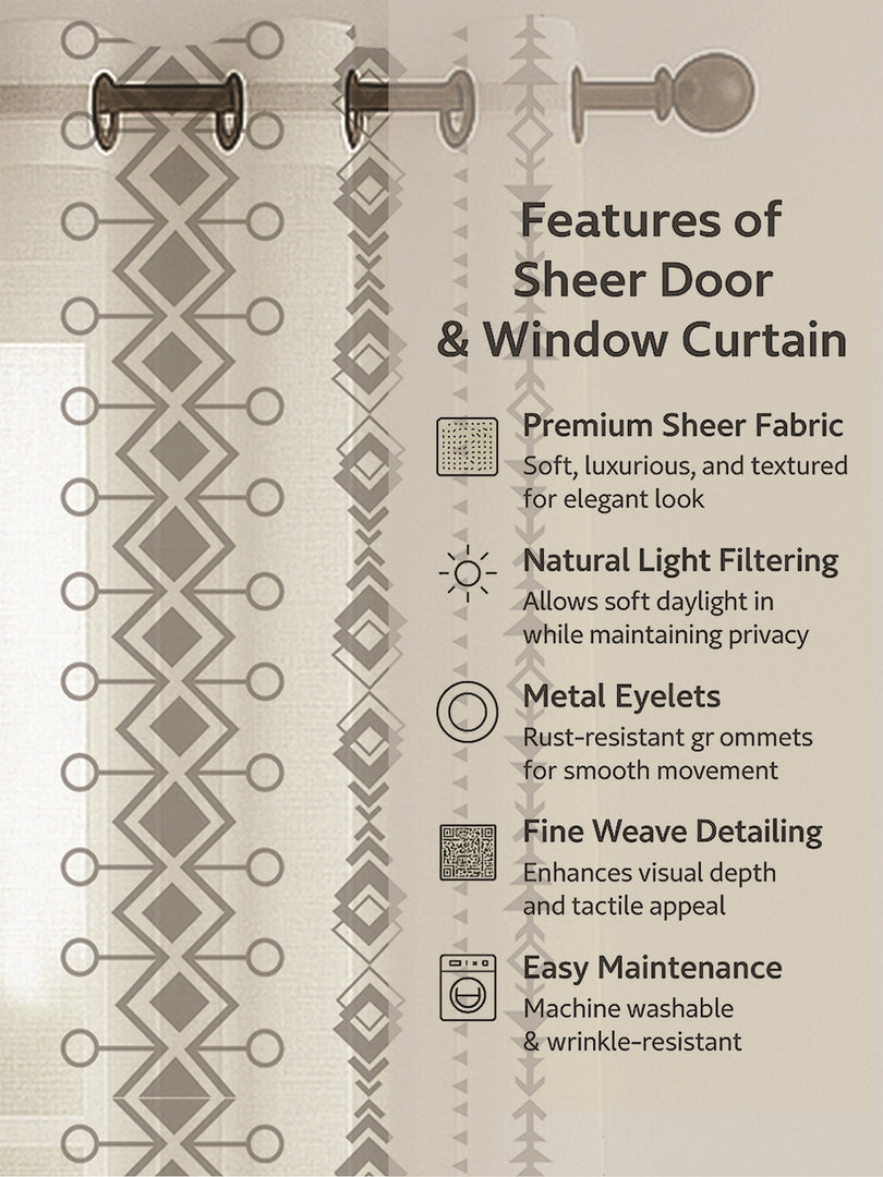 Set of 3 Window Curtains | 2 Geometric Printed + 1 Solid Sheer for Bedroom Living room | Grey