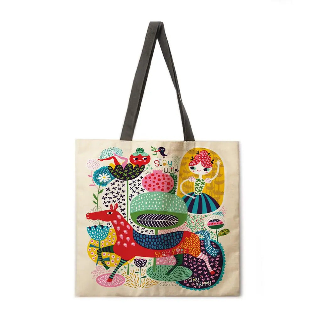 Assorted Color Print Eco-Friendly Fashionistas Sustainable Recycled Fabric Beach Bag with Handle