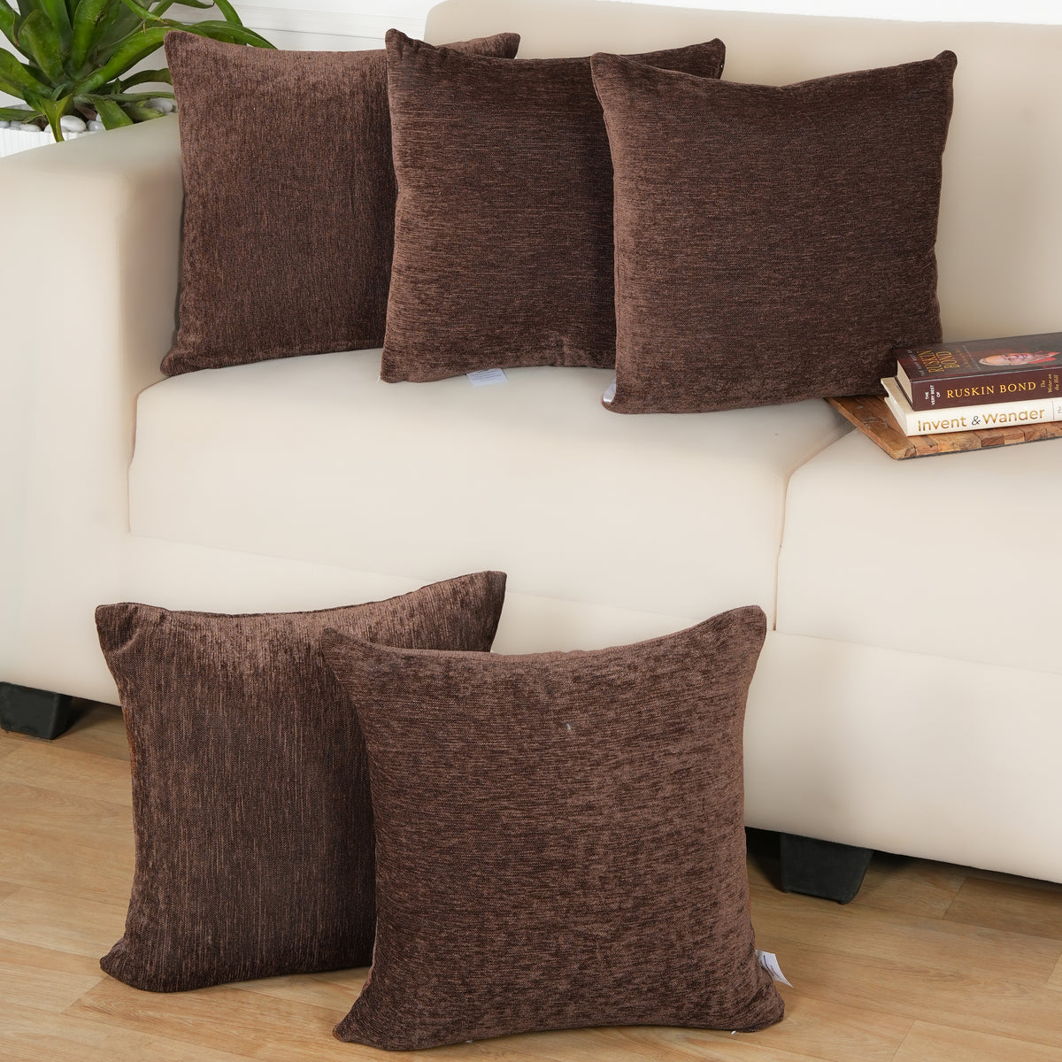 Set of 5 (16x16 inches),Brown