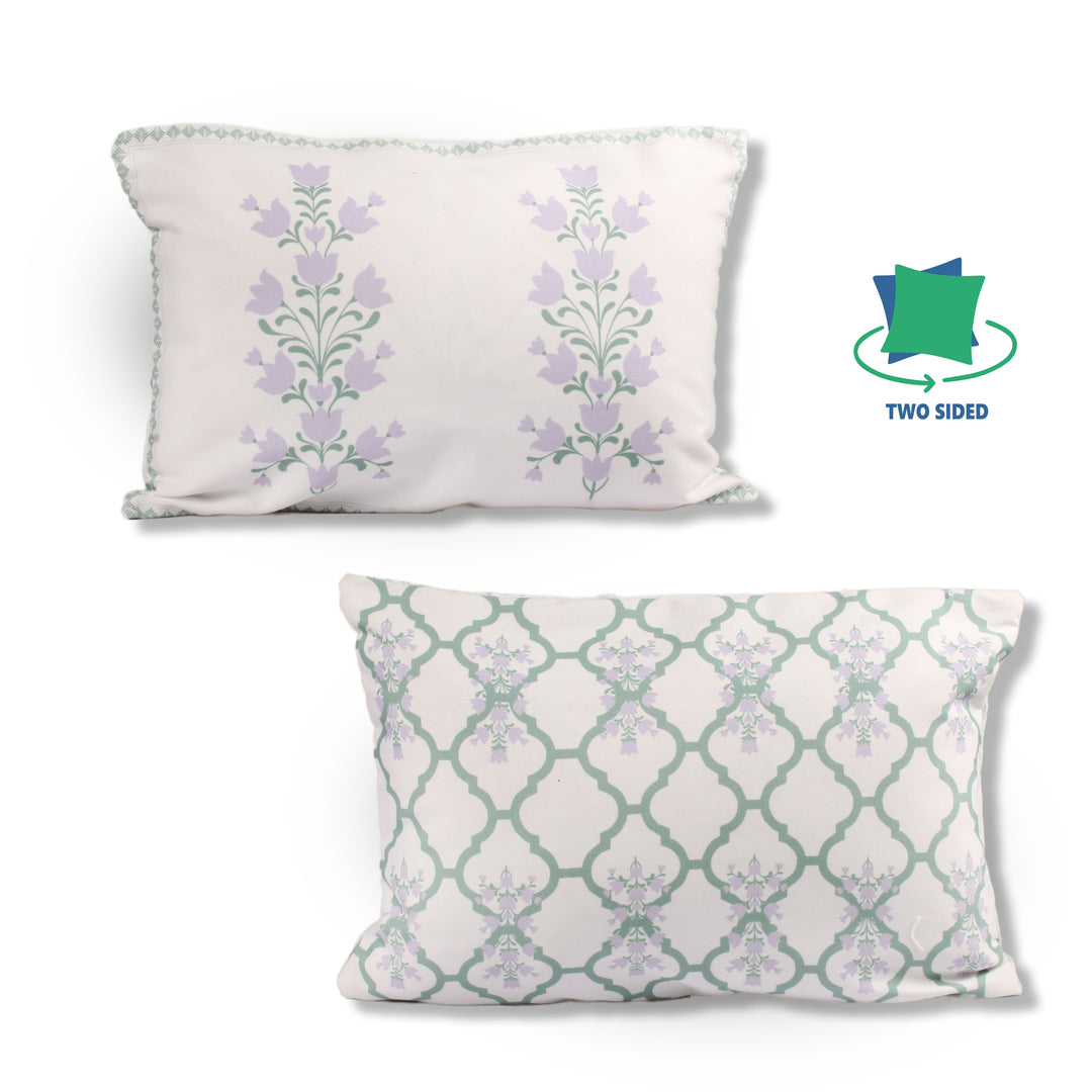 Both Side Block Print Summer Buds Cushion Cover Set of 2 ( 12 X 18 Inches )