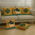 Load image into Gallery viewer, Satin Ethnic Cushion Covers Cow &amp; Lotus Art, Living Room &amp; Festive Décor 16x16 Inches | Set of 5
