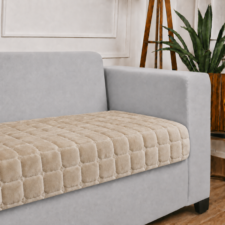 Imperial Velvet Sofa Cover Mat | Ultra Soft Plush Anti-Slip Furniture Protector | Premium Textured Washable Living Room Sofa Mat