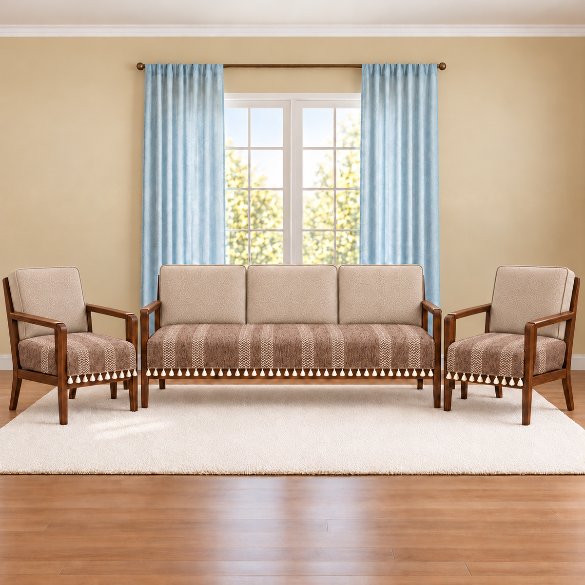 3+1+1 Sofa Cover,Beige Stripe
