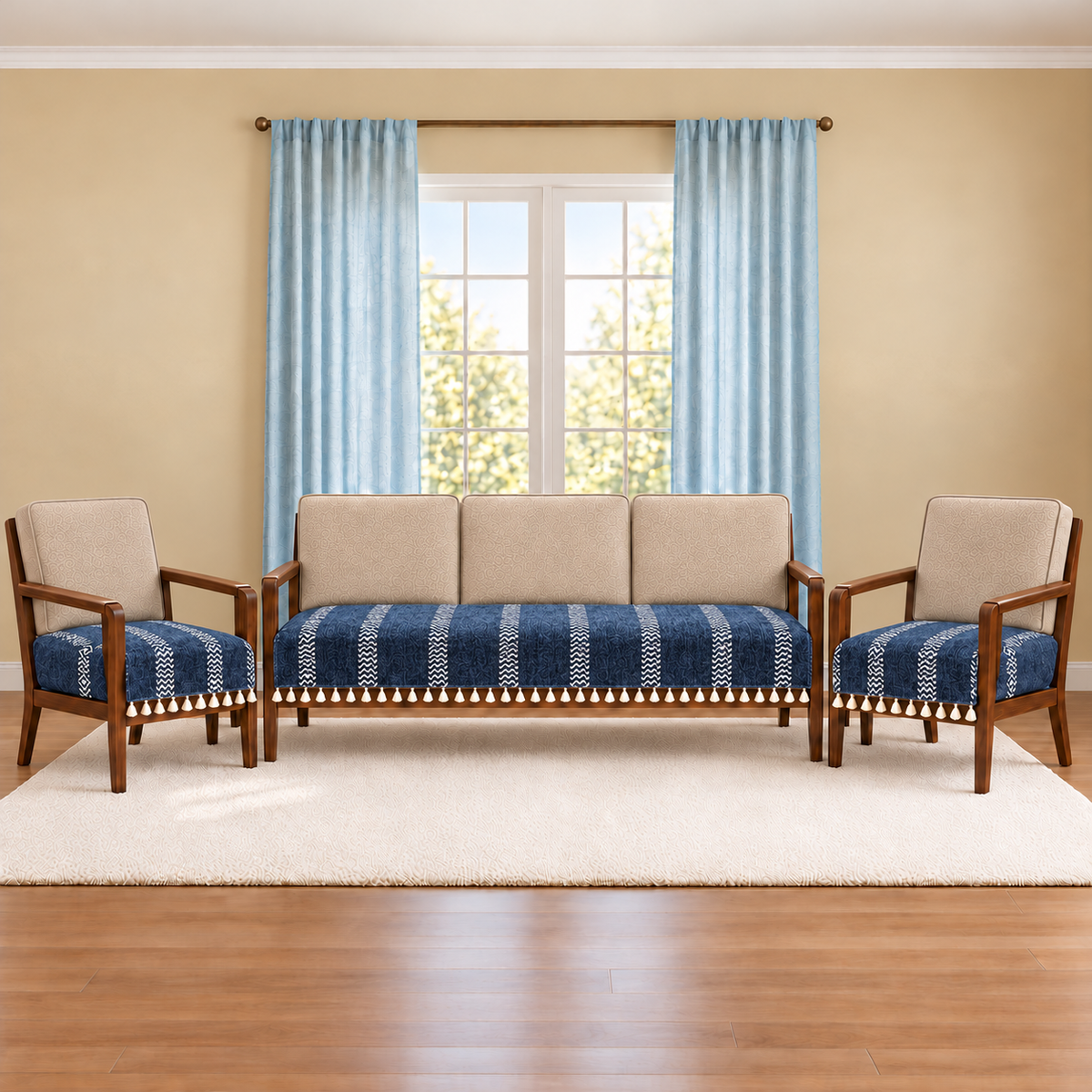 3+1+1 Sofa Cover,Blue Stripe