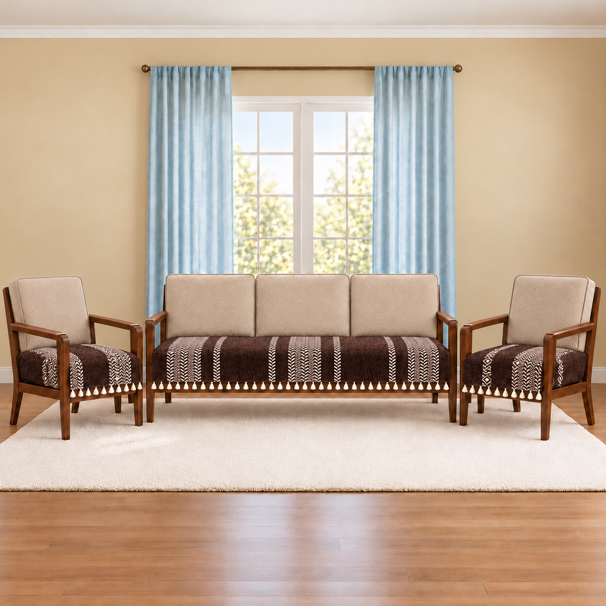 3+1+1 Sofa Cover,Brown Stripe