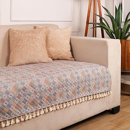 Quilted Velvet Printed Abstract Rhombuses Sofa Cover Set – 1, 2 & 3 Seater