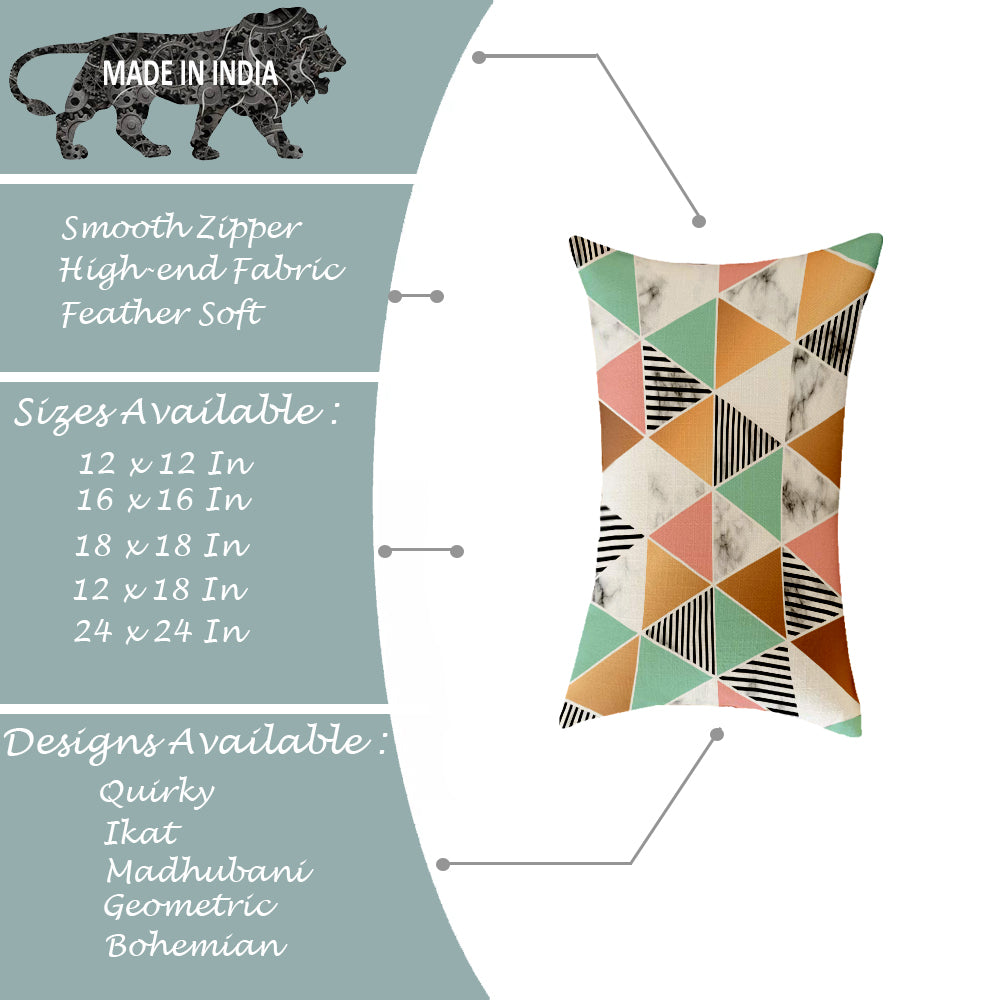 Geometrical Printed Cotton Canvas Rectangular Cushion Cover Set of 2