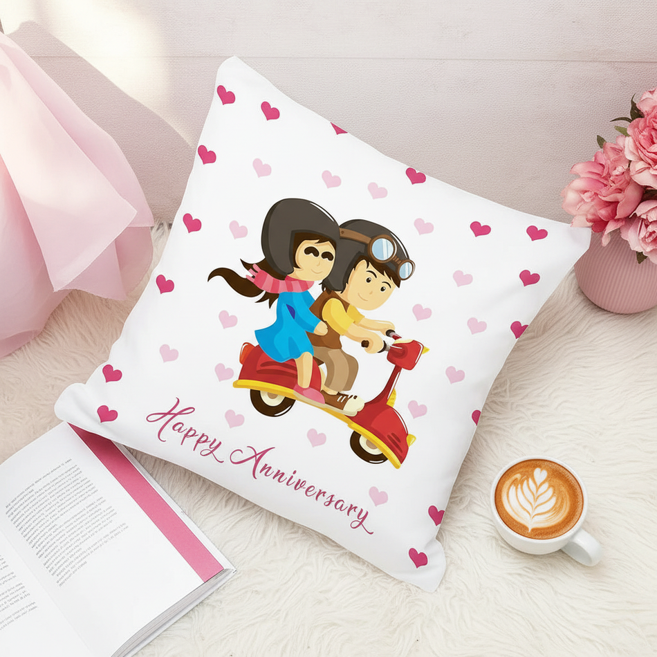 Love Couple Anniversary Cushion Cover – 16×16 Inches