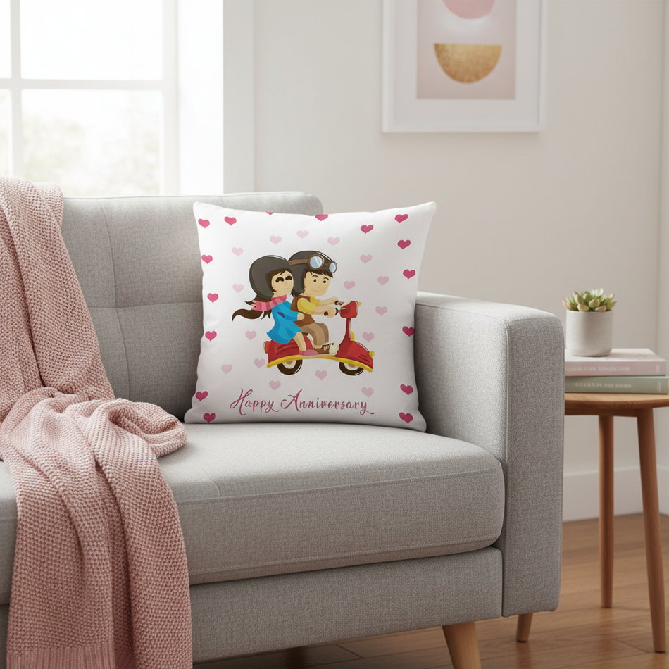 Love Couple Anniversary Cushion Cover – 16×16 Inches