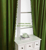 Smooth Textured Velvet Curtains, Premium & Elegant Door Curtains with Tieback and Eyelets (Mehndi)