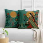 Load image into Gallery viewer, Satin Elegant Woman in Saree with Basket &amp; Flowers Cushion Covers | 24x24 Inches | Set of 2
