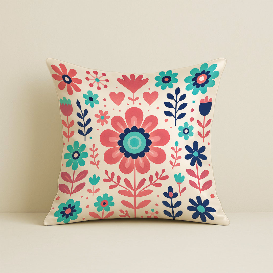 Satin Folk Art Peacock & Botanical Motif Cushion Covers | 24x24 Inches | Set of 2
