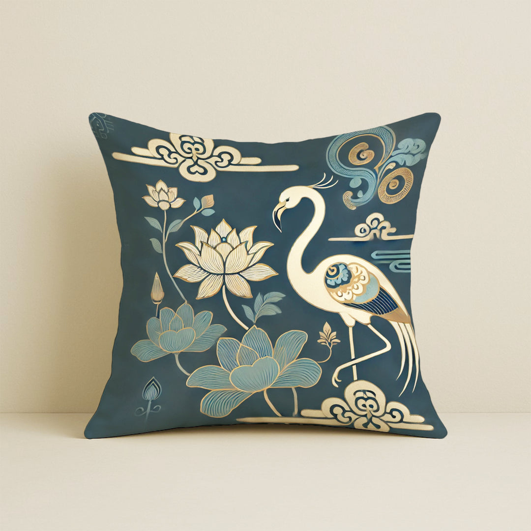Elegant Satin Cushion Covers – Lotus Pattern & Gold Detailing for Ethnic Interiors | 16x16 Inches | Set of 5