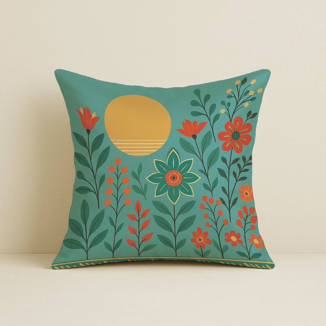 Satin Elegant Woman in Saree with Basket & Flowers Cushion Covers | 24x24 Inches | Set of 2
