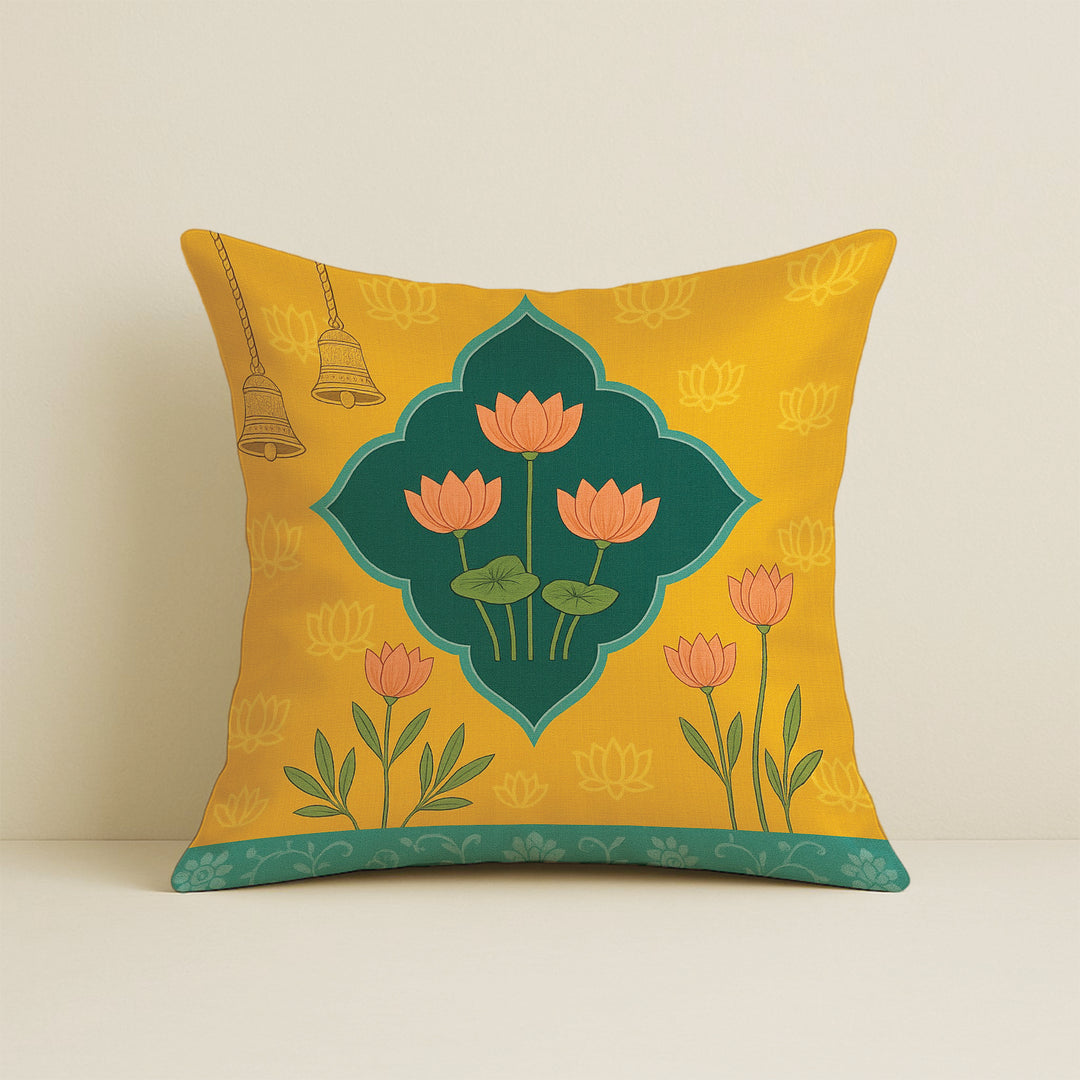Satin Ethnic Cushion Covers Cow & Lotus Art, Living Room & Festive Décor |24x24 Inches |Set of 2