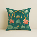 Load image into Gallery viewer, Satin Cushion Covers Green Ethnic Print with Cow, Lotus &amp; Bell Art | 16x16 Inches |Set of 5

