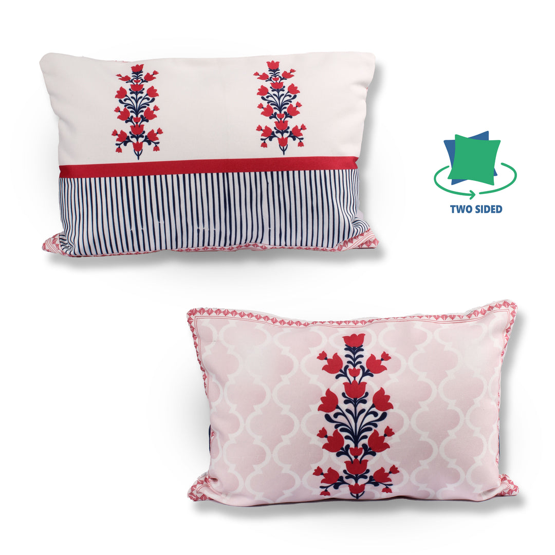 Both Side Block Print Summer Buds Cushion Cover Set of 2 ( 12 X 18 Inches )