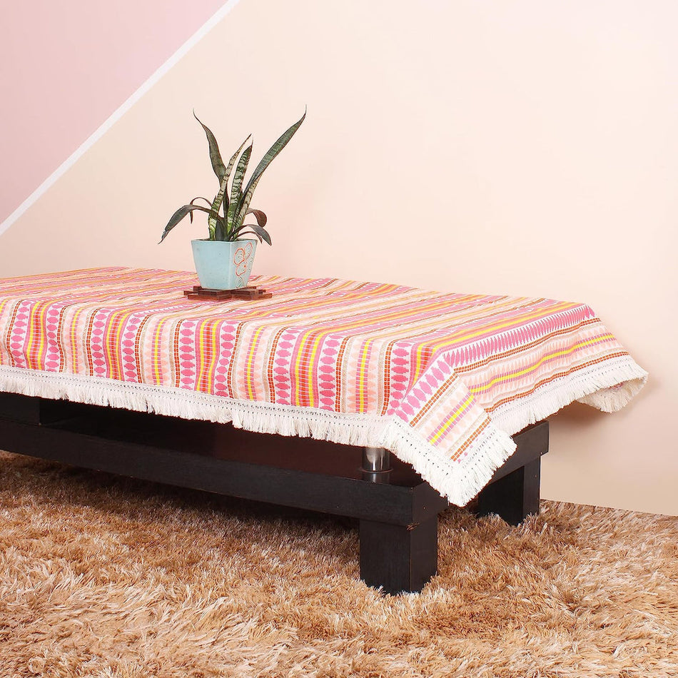 Aztec Orange Woven Fabric Table Cover with Lace