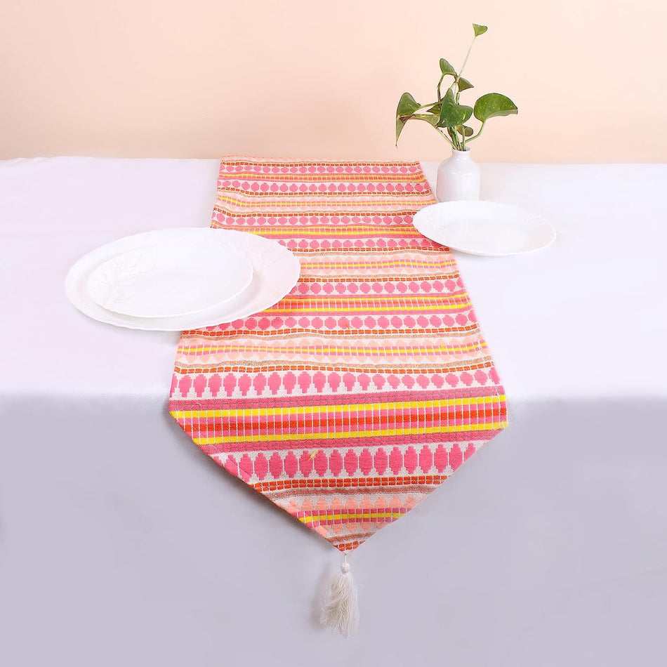 Aztec Orange Woven Fabric Table Runner with Tassel