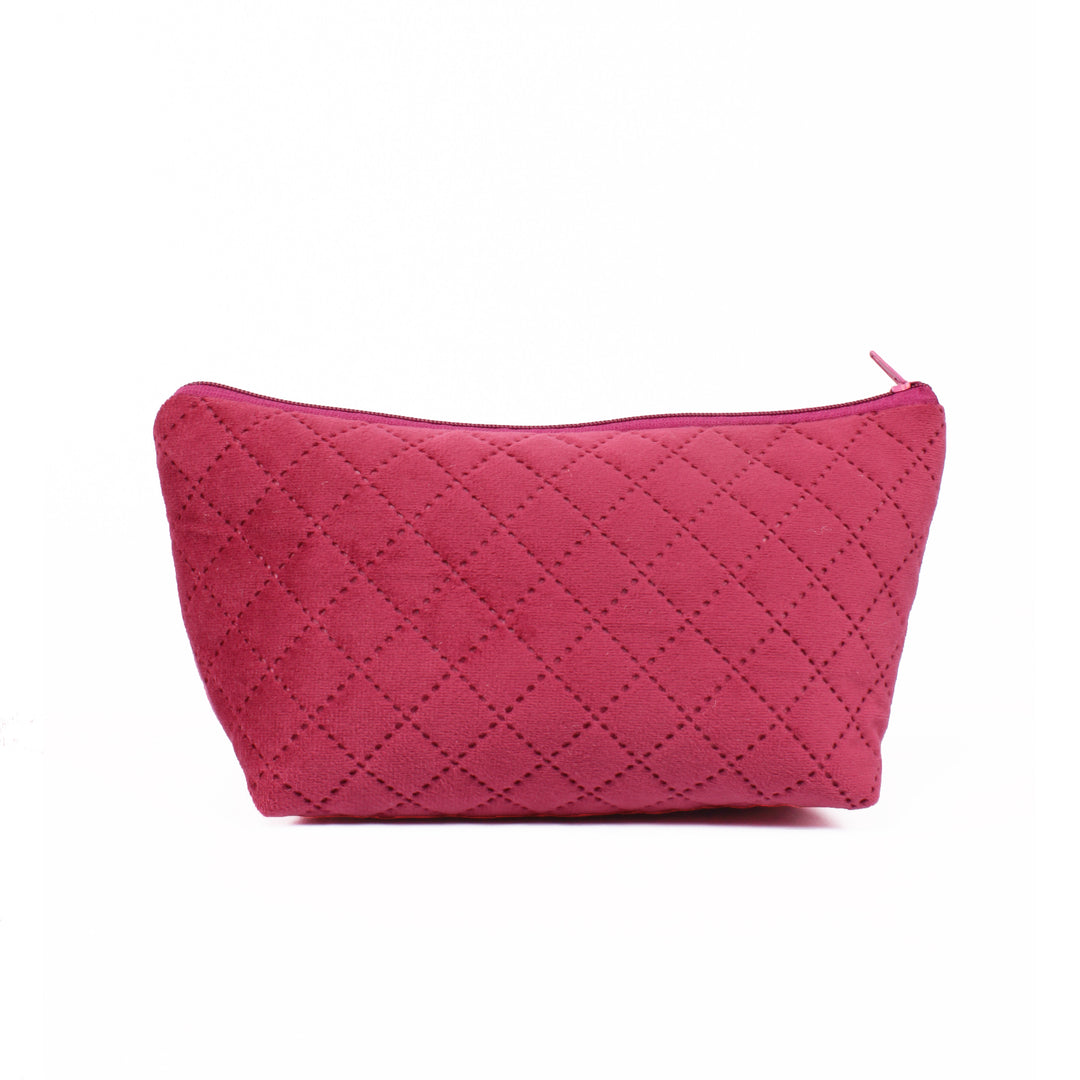 STITCHNEST Quilted Velvet Travel Makeup Pouch Cosmetic Bag with Zipper for Women