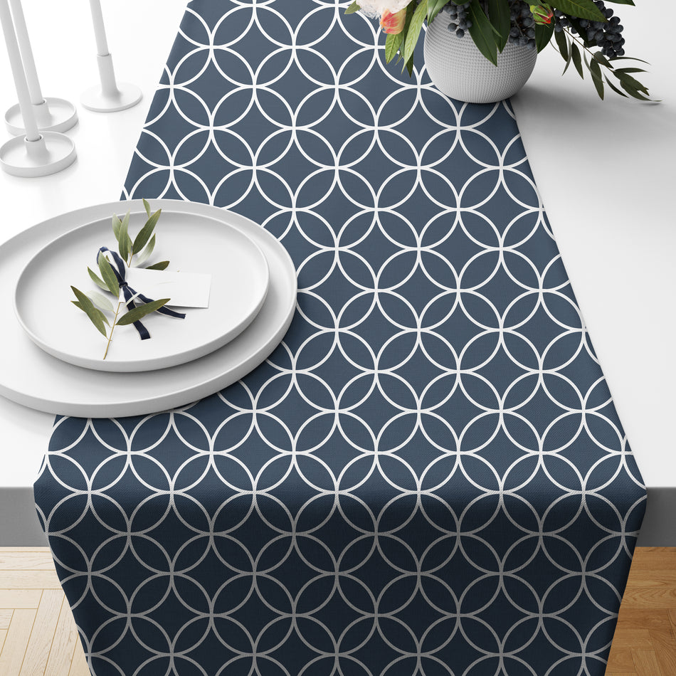 Navy Circle Grid Polycotton Table Runner