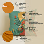 Load image into Gallery viewer, Satin Elegant Woman in Saree with Basket &amp; Flowers Cushion Covers | 24x24 Inches | Set of 2
