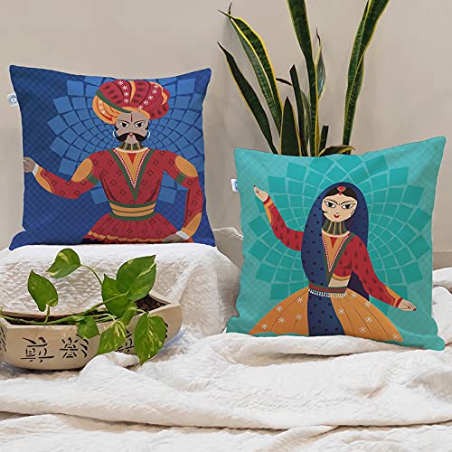 Soft Touch Luxurious Traditional Printed Cotton Canvas Cushion Cover Set of 2