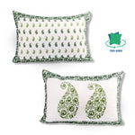 Load image into Gallery viewer, Both Side Block Print Spring Paisley Green Cushion Cover Set of 2 ( 12 X 18 Inches )