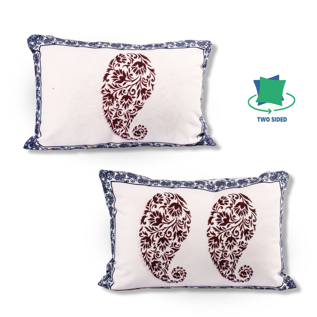 Both Side Block Print Spring Paisley Maroon Cushion Cover Set of 2 ( 12 X 18 Inches )