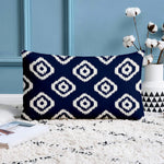 Load image into Gallery viewer, Ikat Blue Geometric Printed Cotton Canvas Rectangular Cushion Cover Pack of 2 ( 12 x 18 Inches )