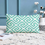 Load image into Gallery viewer, Teal Geometrical Ikat Ethnic Printed Cotton Canvas Rectangular Cushion Covers, Set of 2 (12 x 18 Inches)