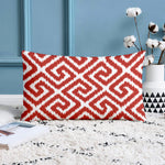 Load image into Gallery viewer, Red Geometrical Ikat Ethnic Printed Canvas Cotton Cushion Covers, Red Set of 2 (12 x 18 Inches)