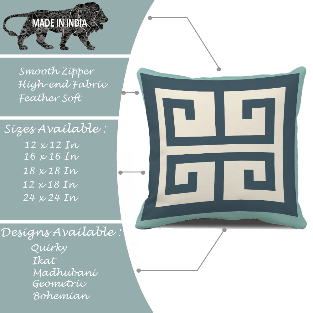 Geometrical Printed Canvas Cotton Cushion Covers, Set of 2 (24 x 24 Inches)