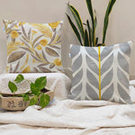 Load image into Gallery viewer, Yellow &amp; Grey Floral Printed Canvas Cotton Cushion Covers, Set of 2