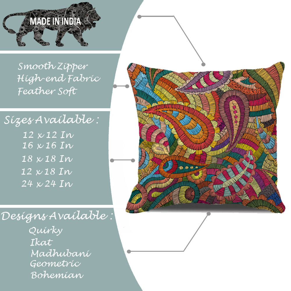 Abstract Printed Cotton Canvas Cushion Covers, Set of 5