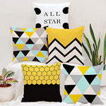 Load image into Gallery viewer, Yellow &amp; Black Geometrical Printed Canvas Cotton Cushion Covers, Set of 5