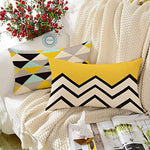 Load image into Gallery viewer, Yellow &amp; Black Geometrical Printed Canvas Cotton Rectangular Cushion Covers, Set of 2